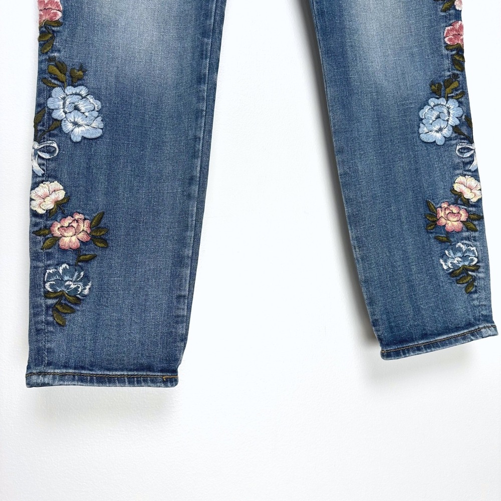 Driftwood Jackie High Rise Floral Embroidered Skinny Jeans Medium Wash 31x27 - Picture 5 of 9